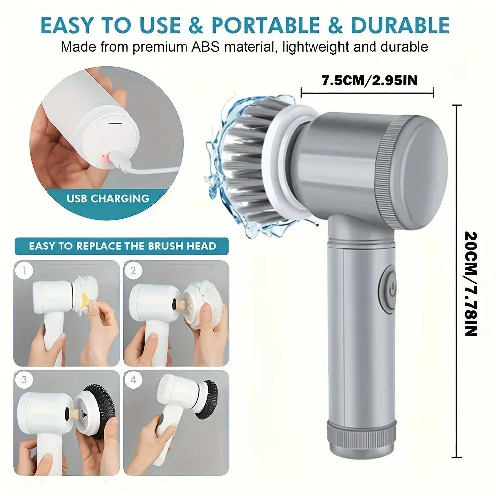 Electric Spin Scrubber with 6 Replaceable Brush Heads