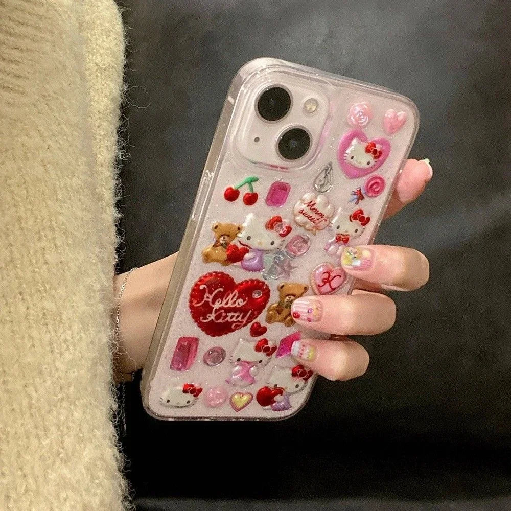 Hello Kitty Sticker Bling Glitter Phone Case