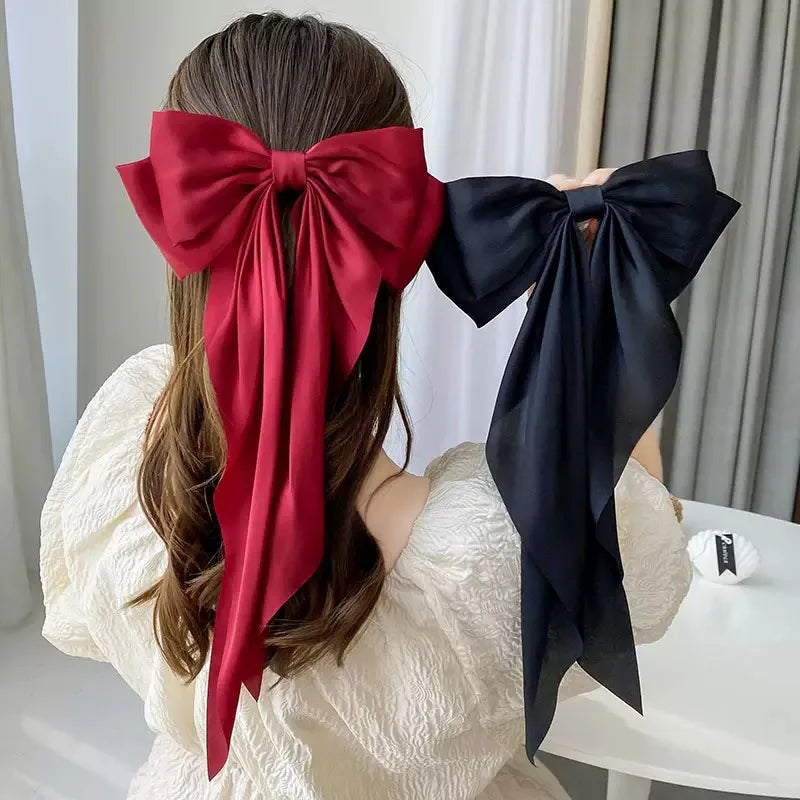 Elegant Solid Large Bow Ribbon Hair Clip