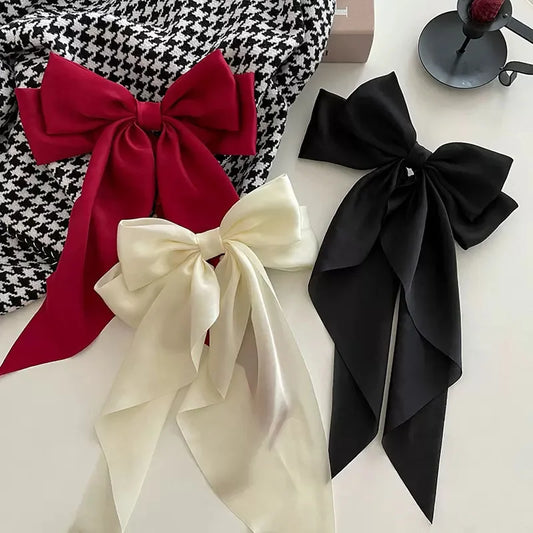 Elegant Solid Large Bow Ribbon Hair Clip