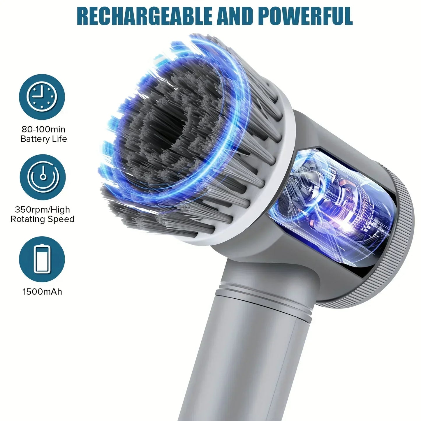 Electric Spin Scrubber with 6 Replaceable Brush Heads