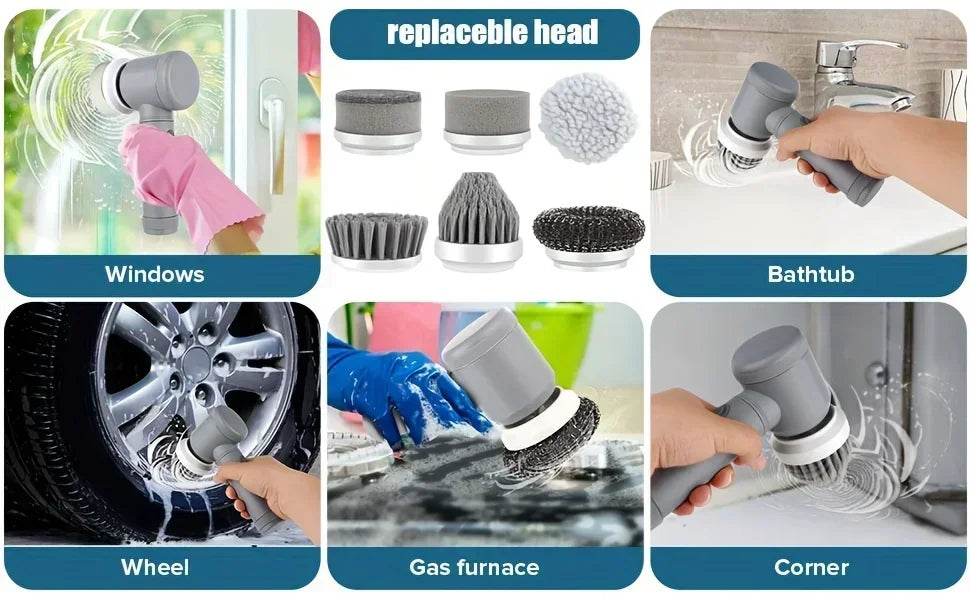 Electric Spin Scrubber with 6 Replaceable Brush Heads