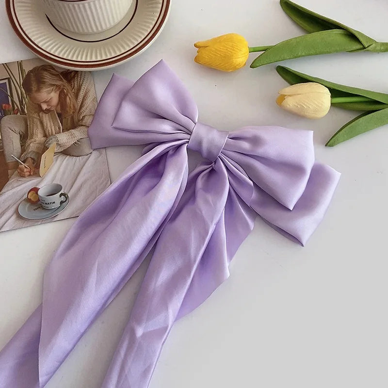 Elegant Solid Large Bow Ribbon Hair Clip