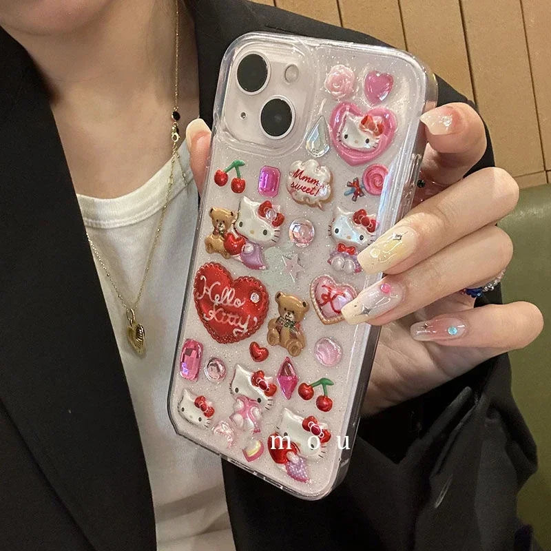 Hello Kitty Sticker Bling Glitter Phone Case