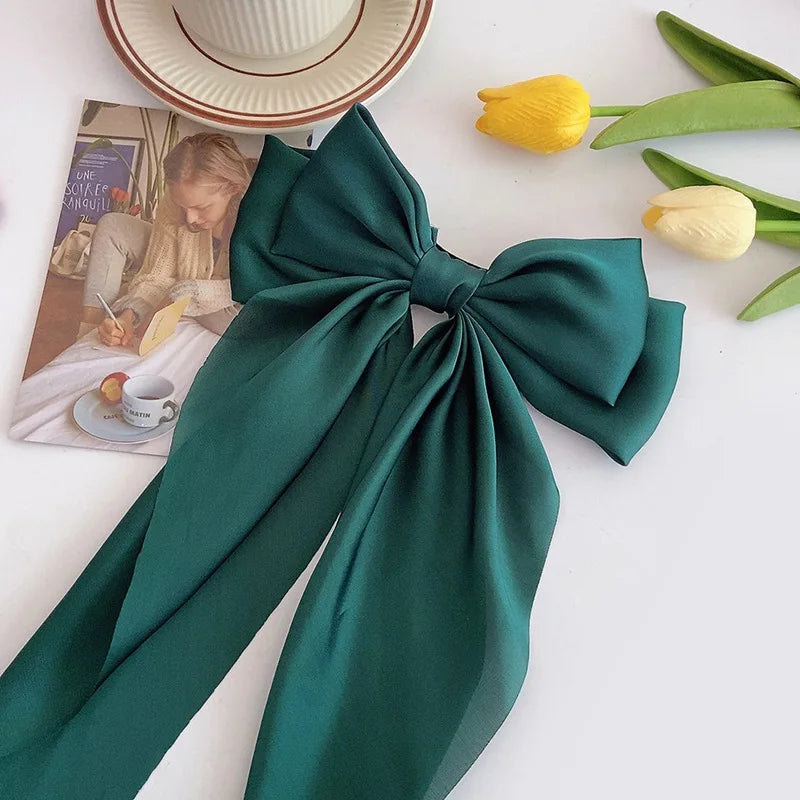 Elegant Solid Large Bow Ribbon Hair Clip