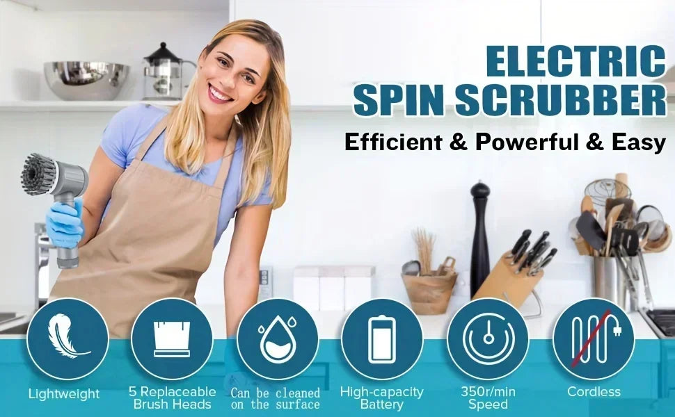 Electric Spin Scrubber with 6 Replaceable Brush Heads